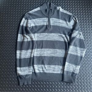 American Rag Men's Gray Striped Quarter Zip Mock Neck Sweater Cotton  XL